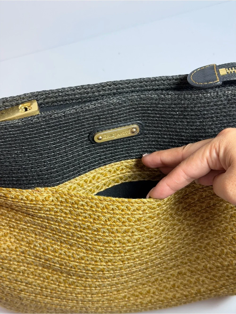 Eric Javits Woven Escape Shoulder bag in a Black and Natural Straw Colorway
